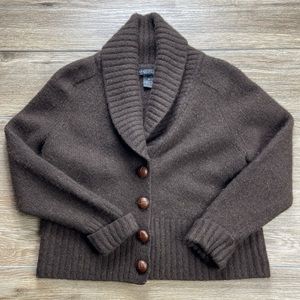 Elena Solano 100% Cashmere Beige Cropped Sweater Big Buttoned Cardigan Size XL